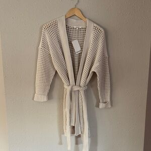 Splendid Cream Open-Knit Belted Sweater